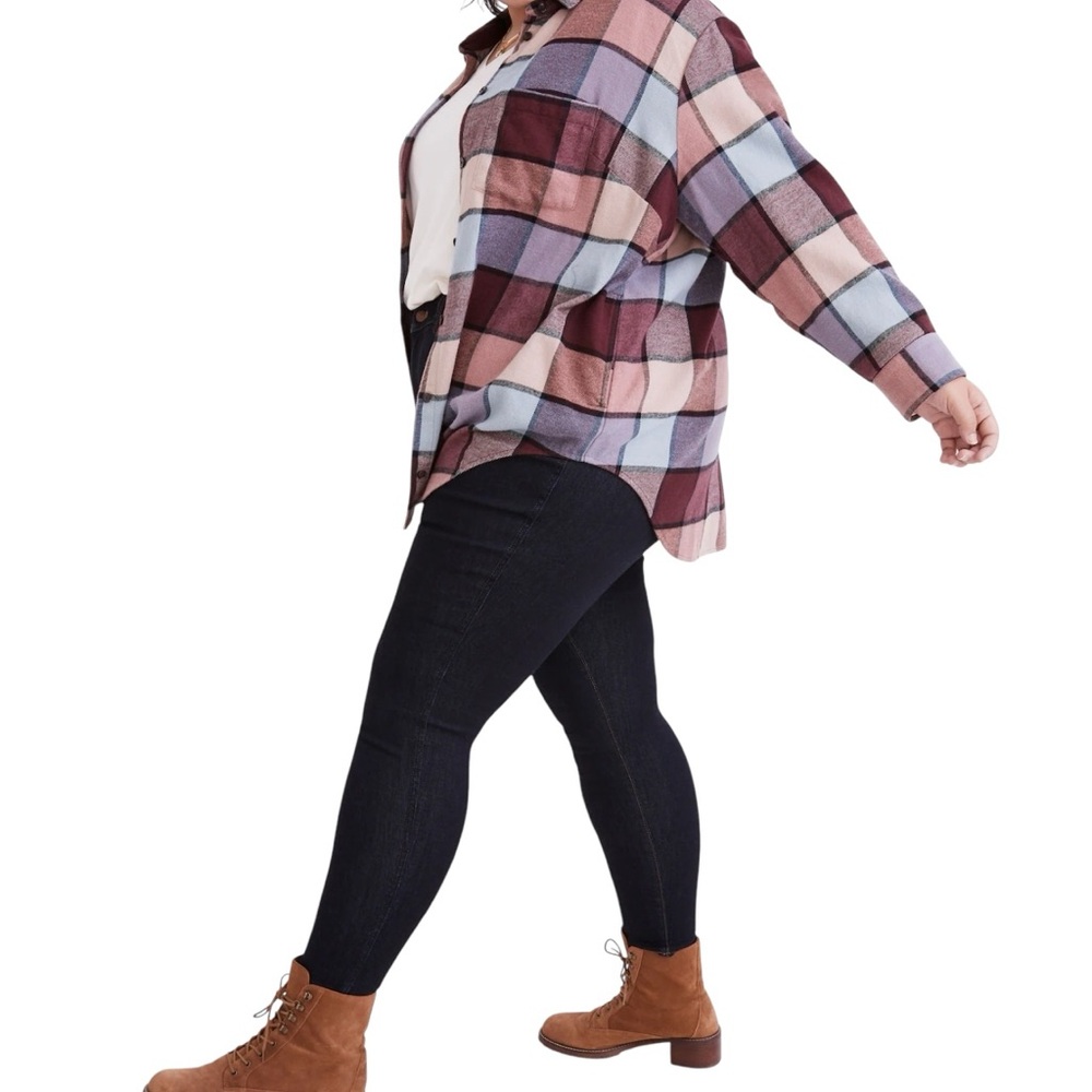 Madewell Plus Sunday Plaid Button Down Dusty Pink Blue Flannel with Pockets 1x - Picture 9 of 10